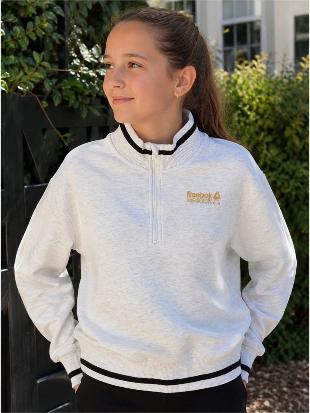 Reebok Girls Quarter Zip Pullover Sweatshirt Size 10/12 White